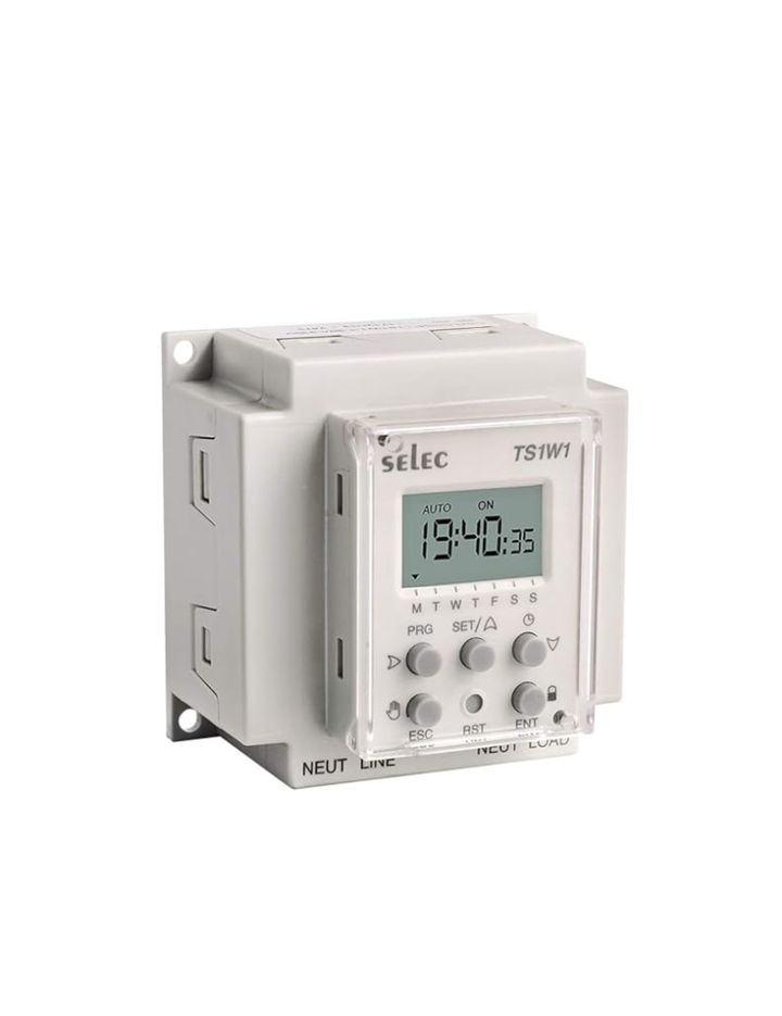 SELEC TS1W1, Daily/Weekly Timer Switch, Wall Mount, 50 ON-Off Steps, CE Certified Product Grey