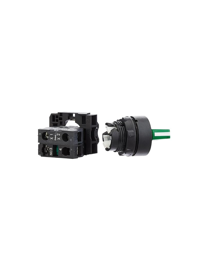 Schneider Electric Illuminated selector switch has 2 position short handle with pole contact of 1NO green-XB5AK123M1N