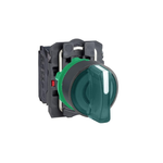 Schneider Electric, ill selector switch, Harmony XB5N/XB7N, plastic, green, 22mm, short handle, 3 position, spring return middle, 24V ACDC 2 NO, XB5AK153B3N