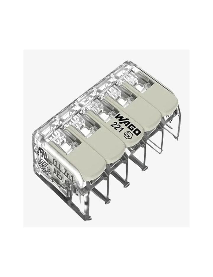 221-485 | WAGO 5-Conductor with Operating levers | 24-12 AWG | Transparent housing | [Box of 25 Pieces]