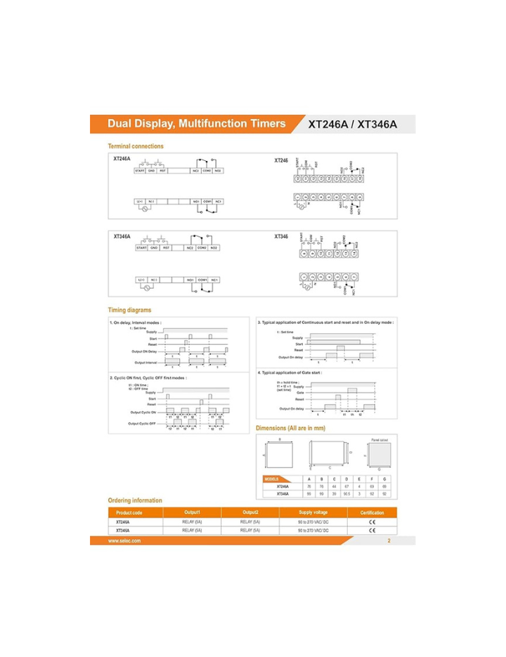 Multifunction, Multirange Timer, Single Set Point SELEC XT246A (Same as XT246)
