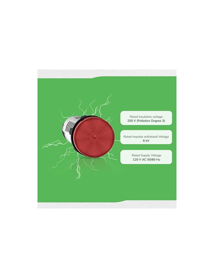 Schneider Electric, monolithic Pilot Light, Harmony XB5N/XB7N, Plastic, red, 22mm,LED, 120V AC, XB7EV04GPN