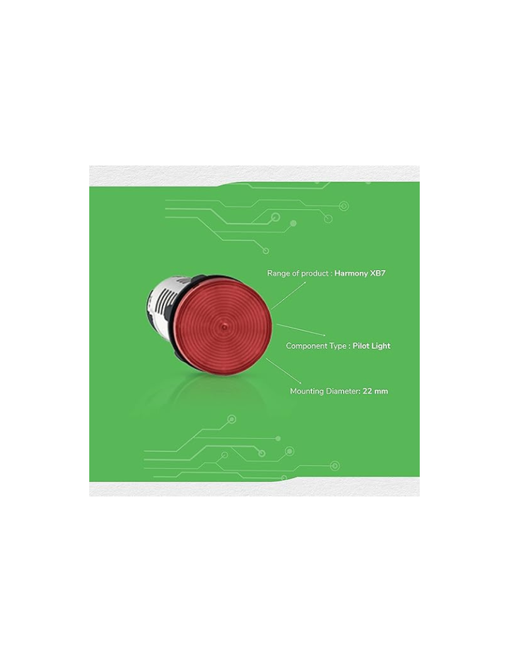 Schneider Electric, monolithic Pilot Light, Harmony XB5N/XB7N, Plastic, red, 22mm,LED, 120V AC, XB7EV04GPN