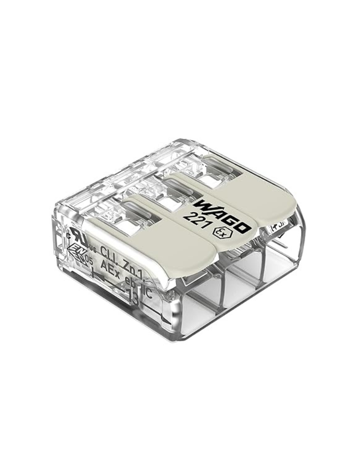 221-683 | WAGO 3-Conductor with Operating levers | 20-10 AWG | Transparent housing | [Box of 30 Pieces]