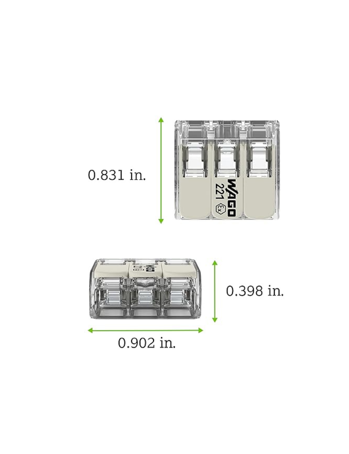 221-683 | WAGO 3-Conductor with Operating levers | 20-10 AWG | Transparent housing | [Box of 30 Pieces]