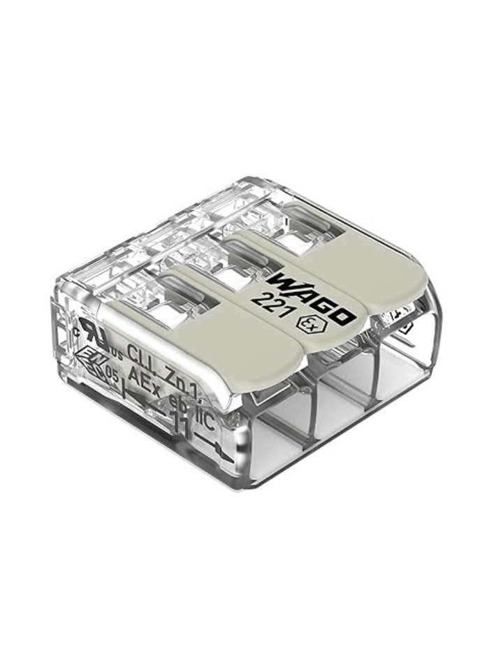 221-483 | WAGO 3-Conductor with Operating levers | 24-12 AWG | Transparent housing | [Box of 50 Pieces]