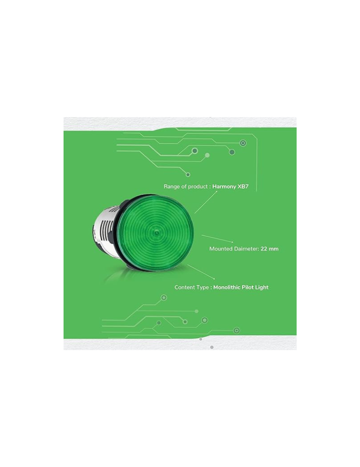 Schneider Electric, XB7EV03BPN, Harmony XB7, Green Pilot light, 22mm, integral LED, 24V
