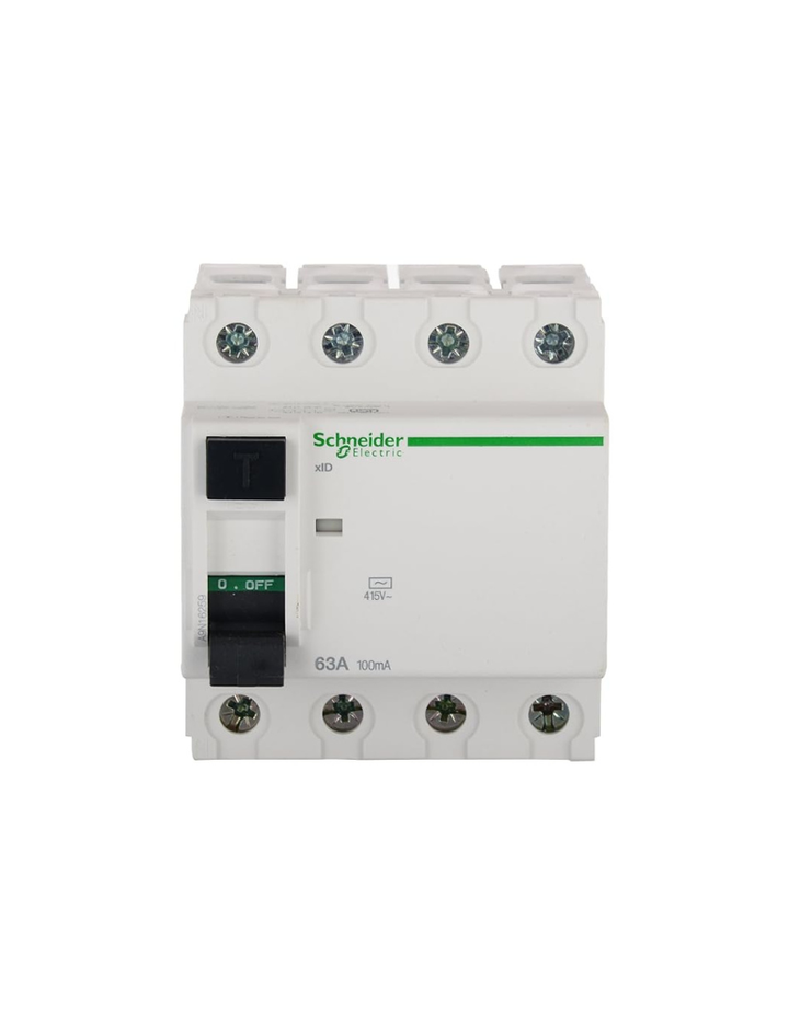 Schneider Electric A9N16259 Polycarbonate Acti 9 63Amp 4-Pole 100Ma Rccb, White