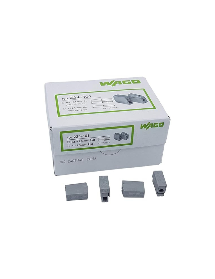 WAGO 224-101 2-Pole, 200 Position, 14-12 AWG, Grey Plastic Panel Mount Lighting Connector (100 pieces)