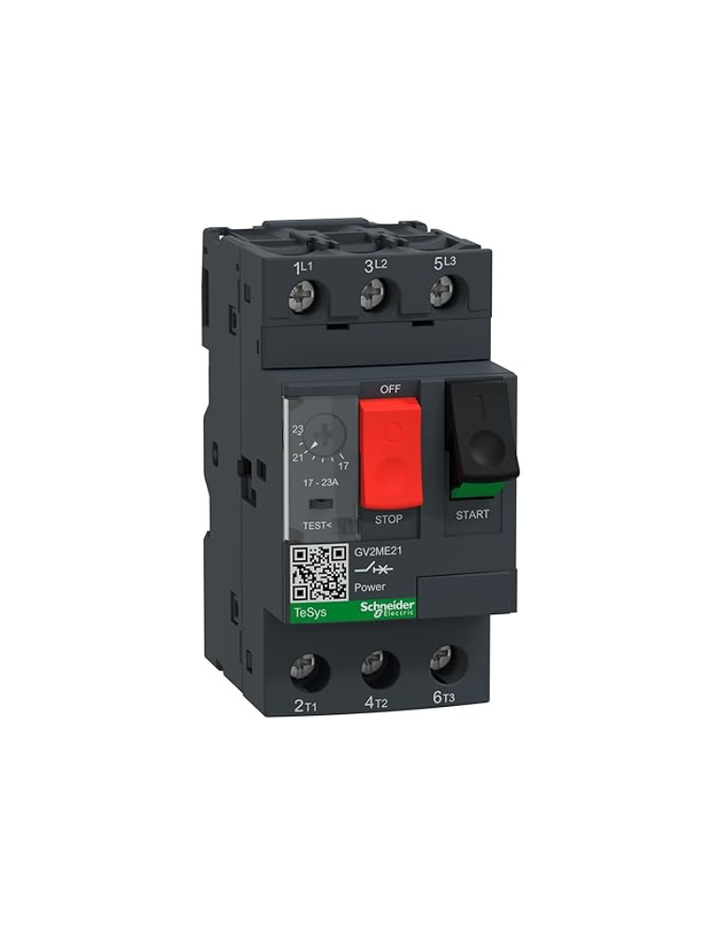 Schneider TeSys GV2-Thermal Magnetic Circuit Breaker 15kA Range(17 to 23A) With Push button Control (Economy) GV2ME21