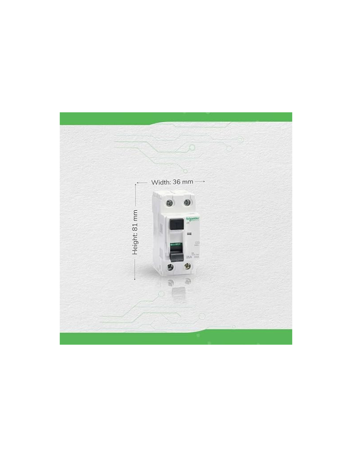 Schneider Electric Plastic 2 Pole 25A, 30Ma Residual Current Circuit Breaker, Standard Size (White), Small (xID)