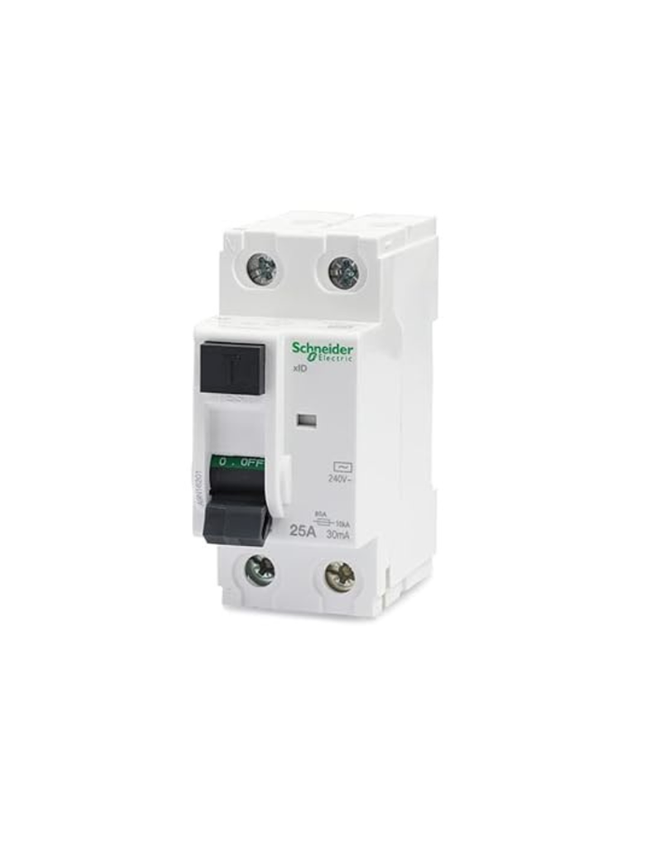 Schneider Electric Plastic 2 Pole 25A, 30Ma Residual Current Circuit Breaker, Standard Size (White), Small (xID)