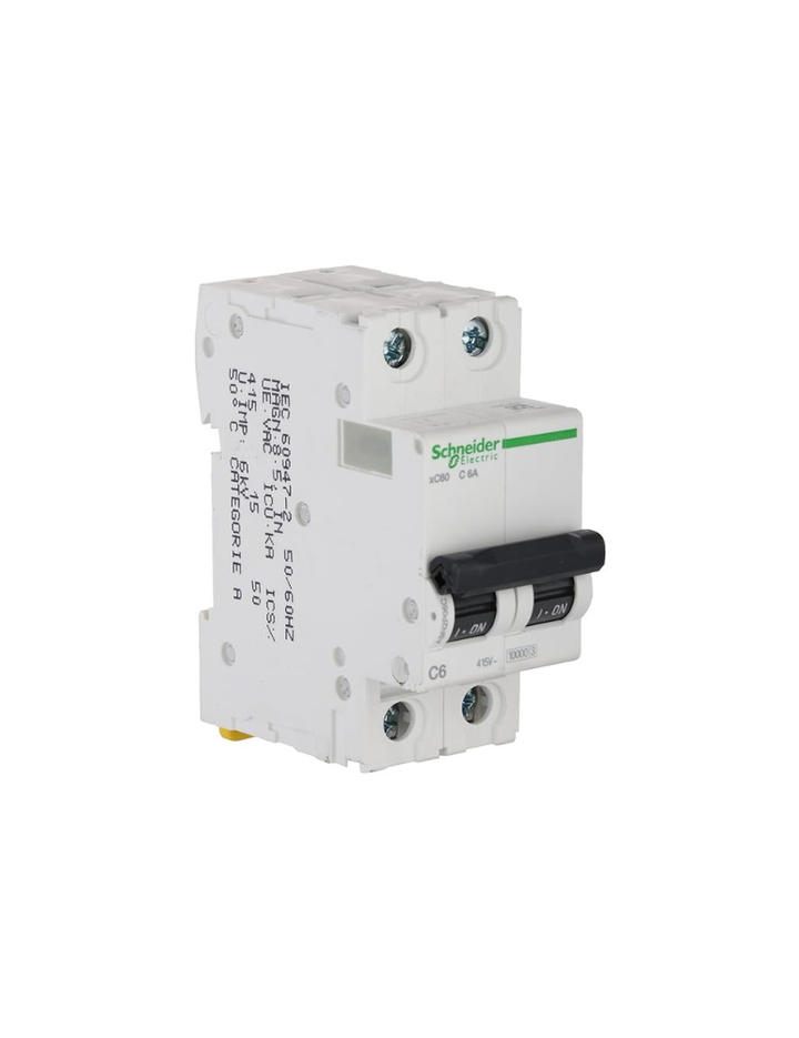 Schneider Electric Acti 9 6-A 2-Pole Polycarbonate MCB (White),Standard,FE_A9N2P06C