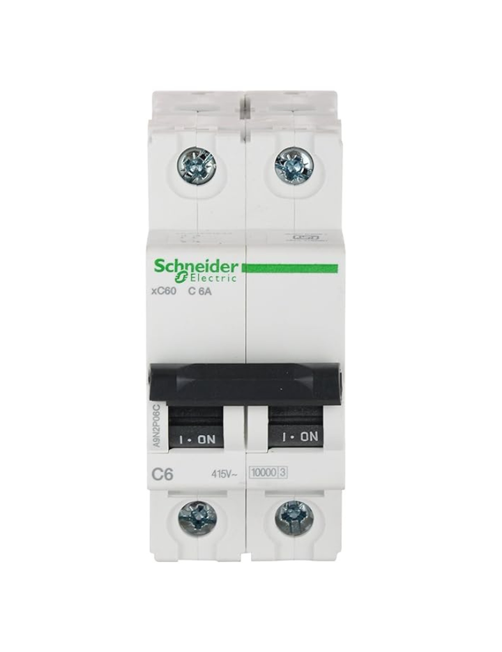 Schneider Electric Acti 9 6-A 2-Pole Polycarbonate MCB (White),Standard,FE_A9N2P06C