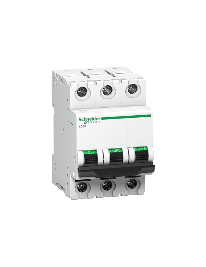 Schneider Electric Acti9 MCB A9N3P10C, 10Amp 3 Pole MCB, C Curve, 10000A (10kA) White Color Miniature Circuit Breaker