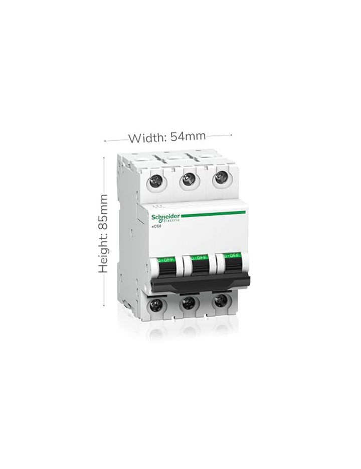 Schneider Electric Acti9 MCB A9N3P63C, 63Amp 3 Pole MCB, C Curve, 10000A (10kA) White Color Miniature Circuit Breaker