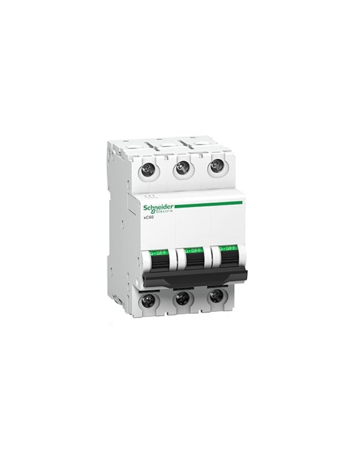 Schneider Electric Acti9 MCB A9N3P63C, 63Amp 3 Pole MCB, C Curve, 10000A (10kA) White Color Miniature Circuit Breaker