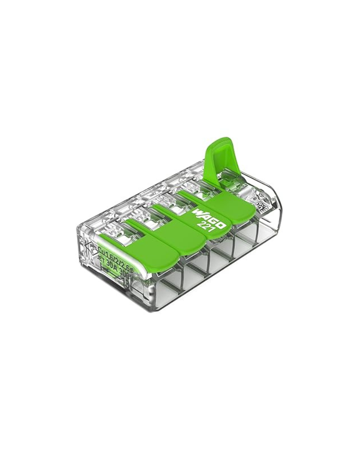 221-425 | WAGO 5-Conductor with levers | 24-12 AWG | Transparent housing | [25 Pieces]