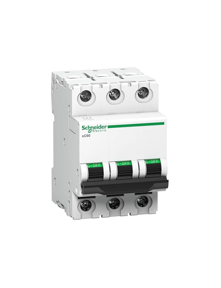 Schneider Electric Acti9 MCB A9N3P10C, 10Amp 3 Pole MCB, C Curve, 10000A (10kA) White Color Miniature Circuit Breaker