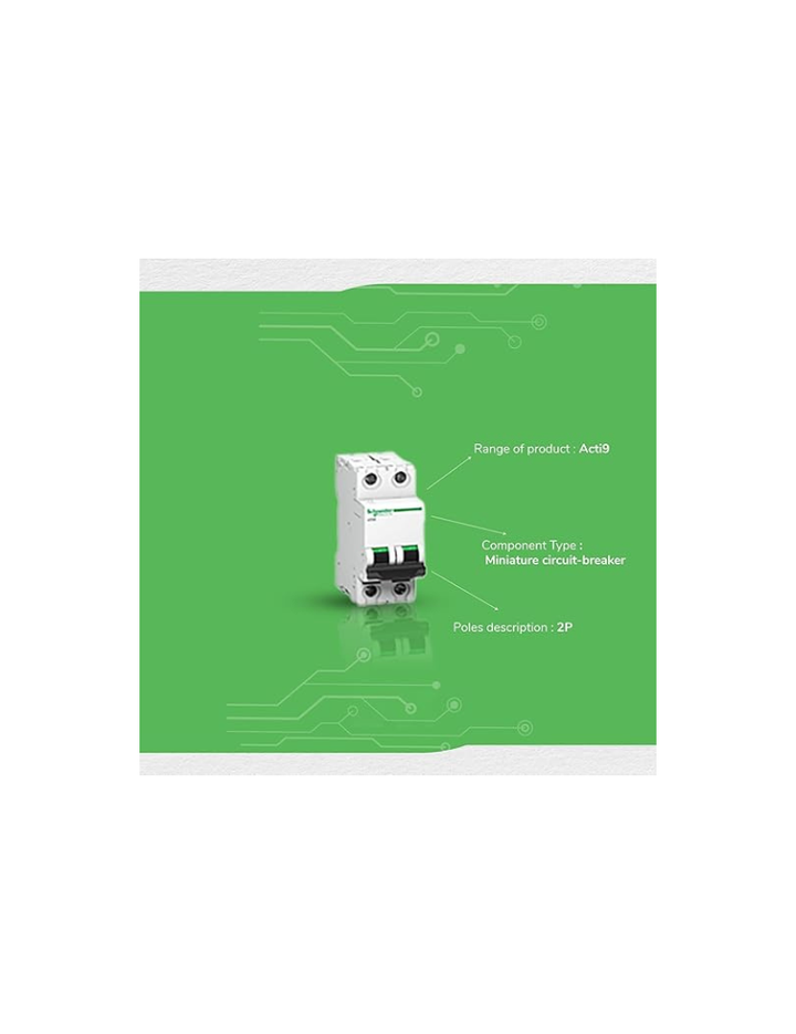 Schneider Electric Acti9 MCB A9N2P16C, 16Amp 2 Pole MCB, C Curve, 10000A (10kA) White Color Miniature Circuit Breaker