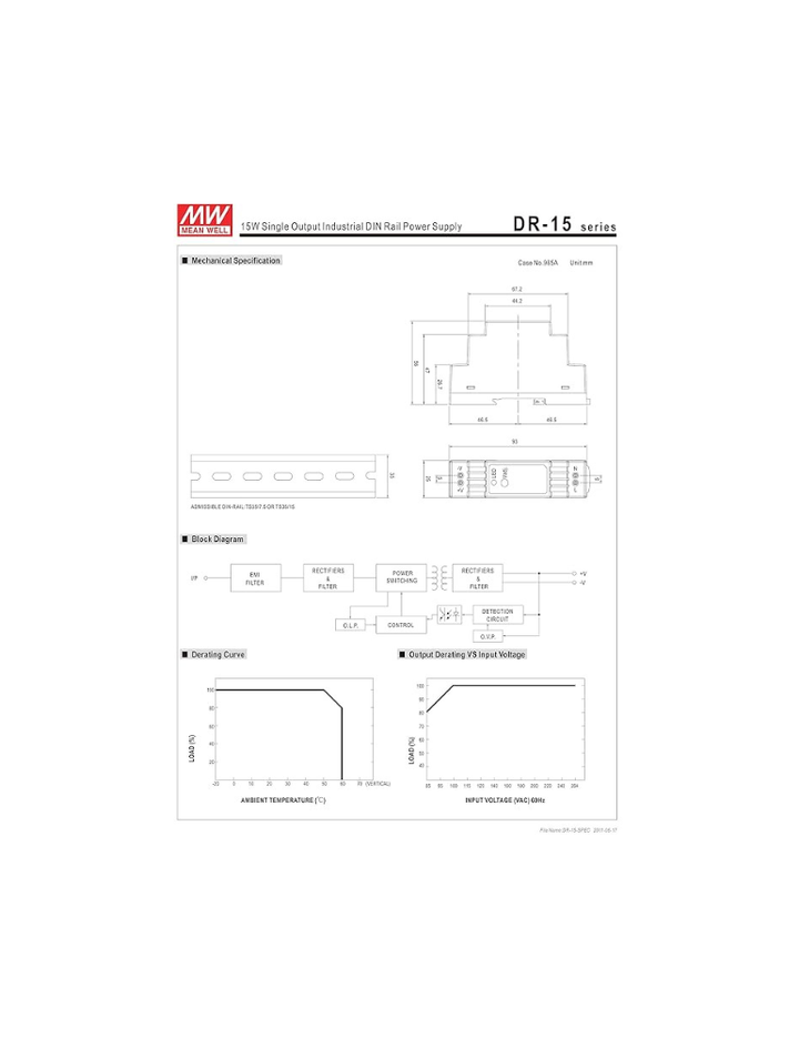 Click to see full view Rufus AI Ask Rufus  What is the power output?   Can it be used outdoors?   Does it have overvoltage protection?   Ask something else MW Mean Well DR-15-5 5V 2.4A 12W Single Output Industrial DIN RAIL Power Supply