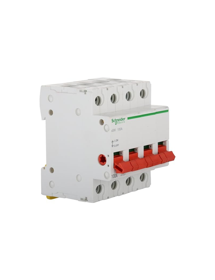 Schneider Polycarbonate Acti 9 100-A 4-Pole MCB Isolator (White), Standard (FE_A9S4P100)