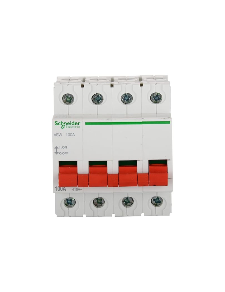 Schneider Polycarbonate Acti 9 100-A 4-Pole MCB Isolator (White), Standard (FE_A9S4P100)