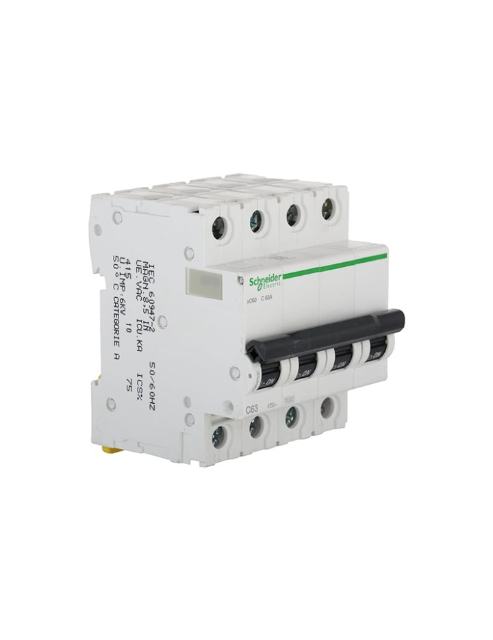 Schneider Electric Acti 9 63-A, ampere 4-Pole C Curve MCB, White, Standard (ACT 9 'C' CURVE)