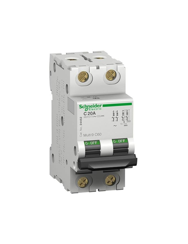Schneider MCB 40A DP C-Curve ACTI9 10kA, White, Standard (A9N2P40C)