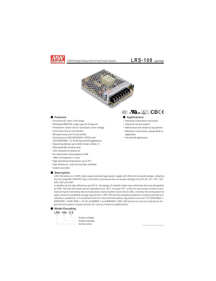MEAN WELL [Powernex] Mean Well Lrs-100-48 48V 2.3A 110W Single Output Switching Power Supply