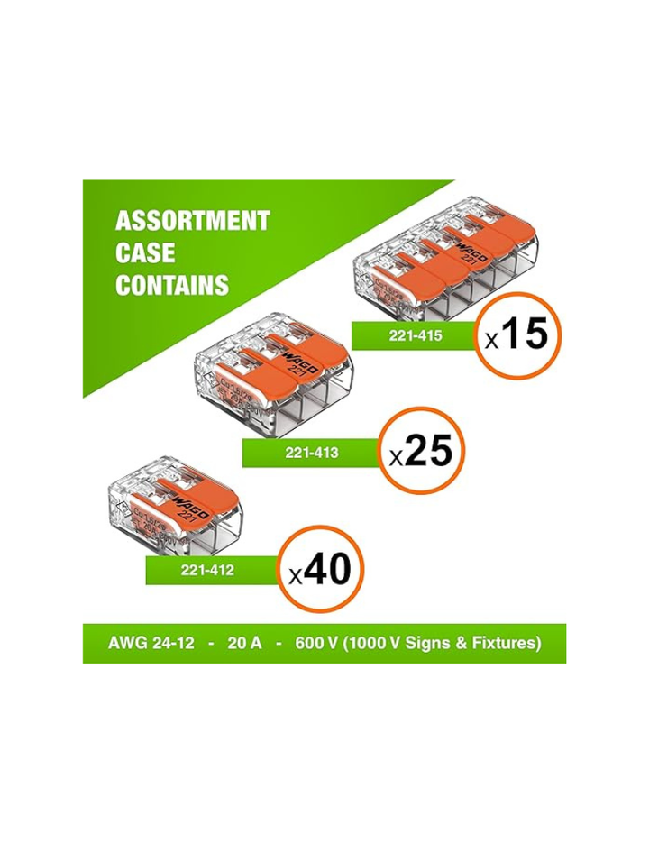 WAGO 221 Series 80pc 221 Series with Case Includes (40x 221-412), (25x 221-413), (15x 221-415)