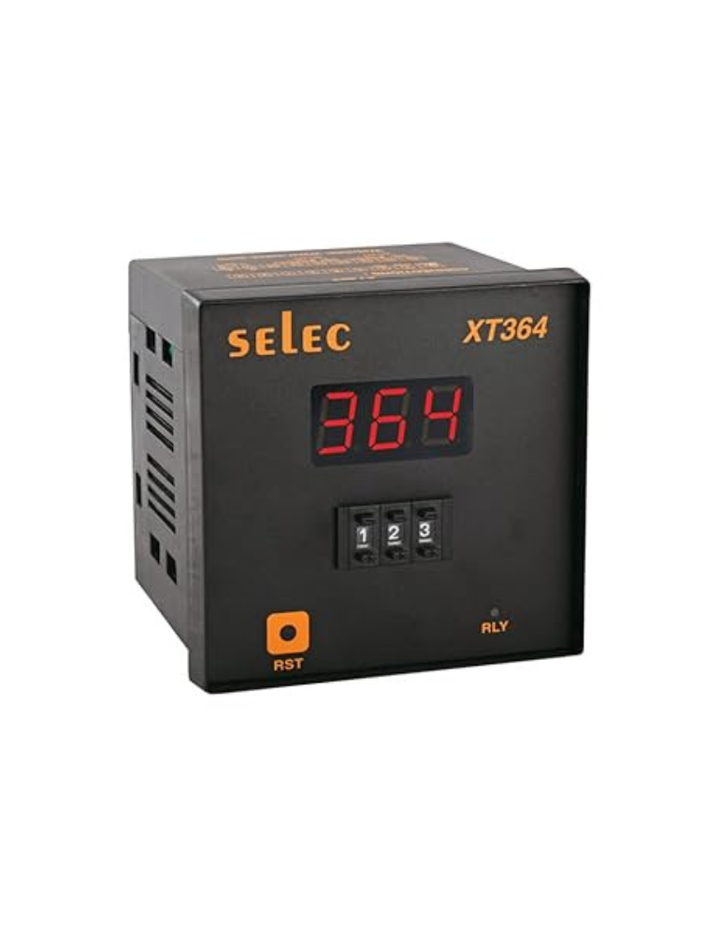 XT364-3, 3 Digit Single LED display Thumb-wheel timer, On delay/Interval mode, Multiple time range, 2 C/O SPDT relay output, 90 to 270V AC/DC supply