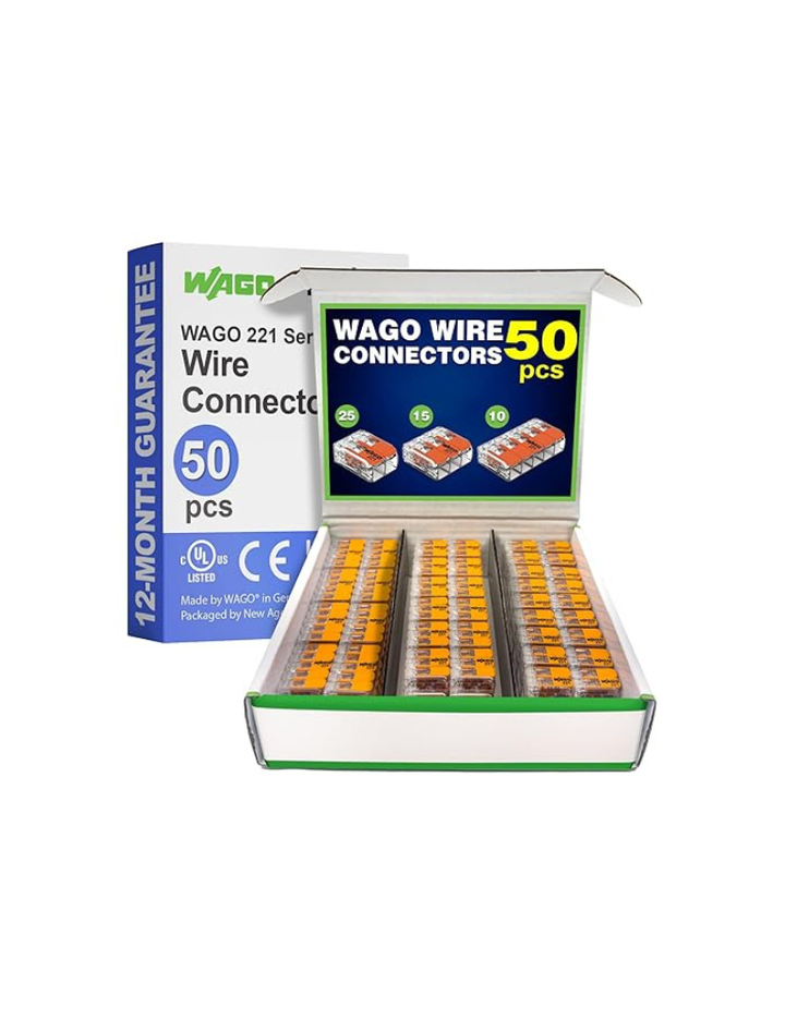 WAGO Wire Connectors 221 Series 50pc Includes (25x 221-412), (15x 221-413), (10x 221-415)
