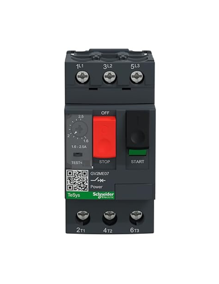 Schneider Electric TeSys GV2 - Motor Circuit Breaker, 3 Pole, 1.6-2.5A, Push Button, Thermal Magnetic, Screw Clamp Terminals, GV2ME07 MPCB