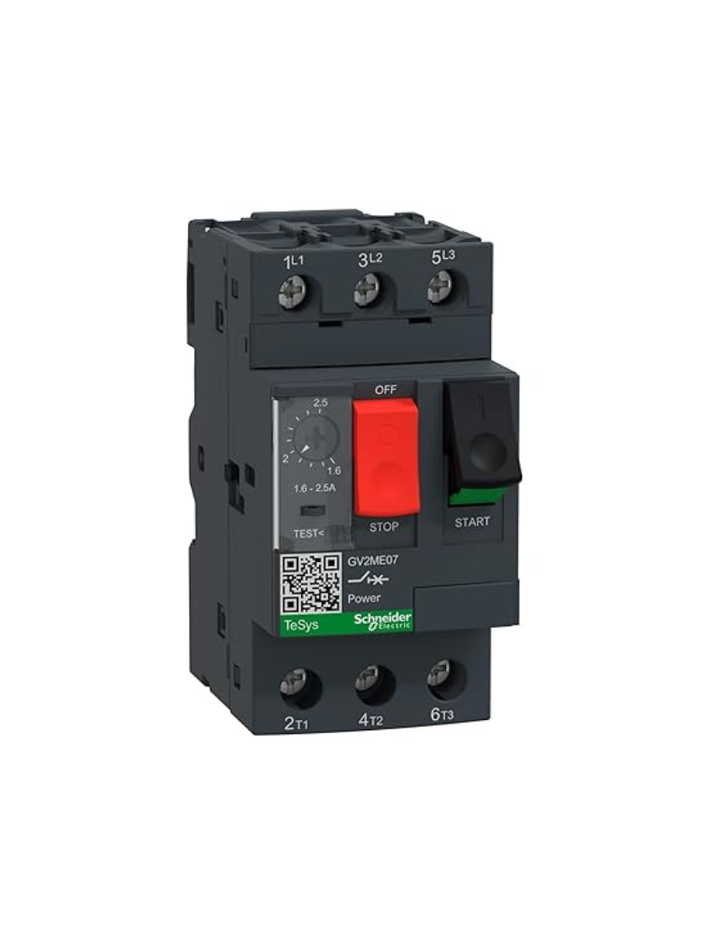 Schneider Electric TeSys GV2 - Motor Circuit Breaker, 3 Pole, 1.6-2.5A, Push Button, Thermal Magnetic, Screw Clamp Terminals, GV2ME07 MPCB