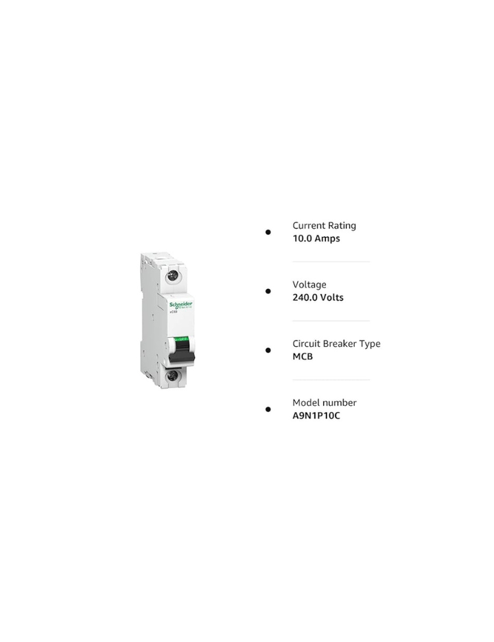 Schneider Electric Acti9 XC60 10A C-Curve Single Pole MCB, A9N1P10C, Breaking Capacity: 10 kA, A9N1P10C(Pack of 12)