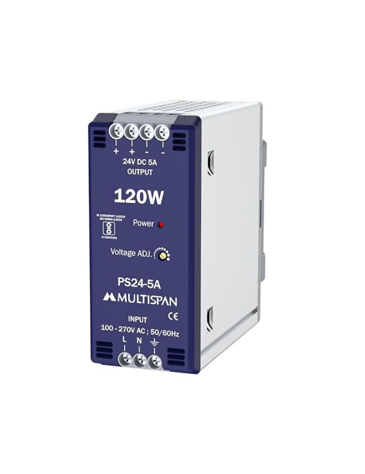 Multispan PS24-5A 120W 24V DC 5A Power Supply, 100-270V AC Input, Voltage Adjustment Knob