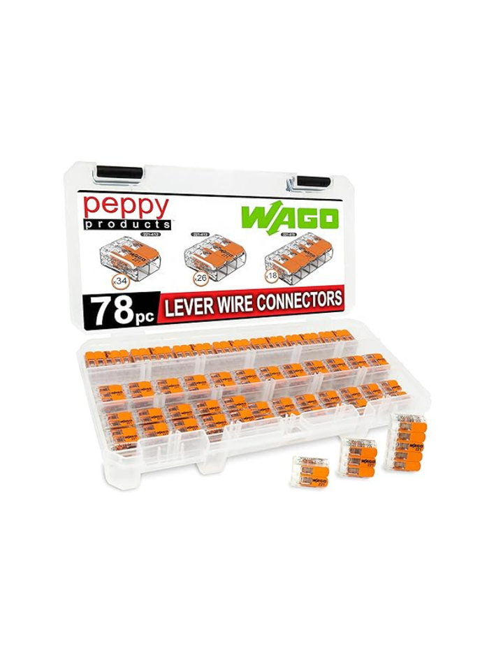 WAGO 221 Lever Nuts 78pc Compact Wire Connector with Case Includes 221-412, 221-413, 221-415