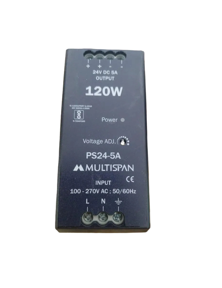 Multispan PS24-5A 120W 24V DC 5A Power Supply, 100-270V AC Input, Voltage Adjustment Knob