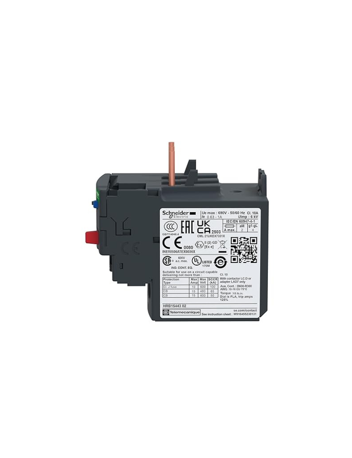 Schneider Electric LRD Thermal O/L Relay 0.63-1.00A - LRD05, Red