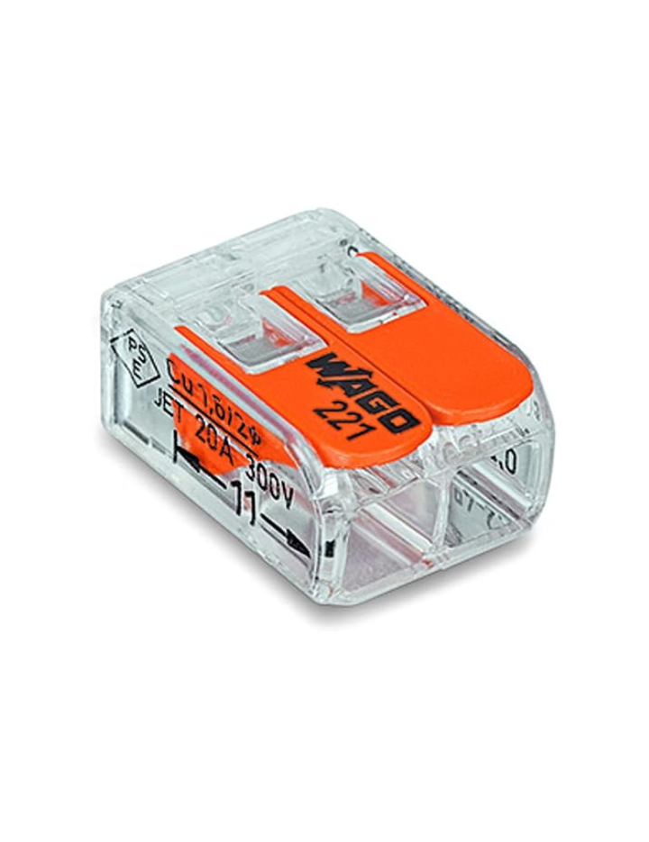 221-412 | WAGO 4MM² Compact Splicing CONNECTORS, 2-Conductor Connector with Operating LEVERS Transparent