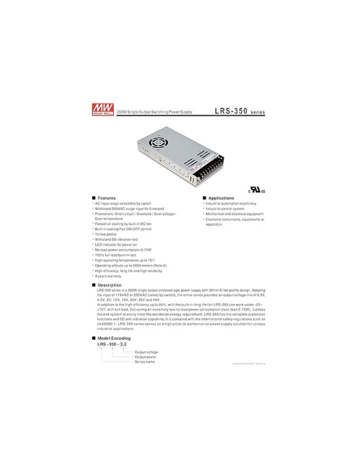 MW Mean Well LRS-350-36 36V 9.7A 350W Single Output Switching Power Supply