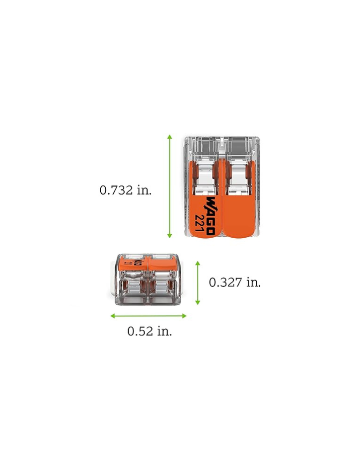 WAGO 221-412 Lever-Nuts - 2-Conductor Compact Splicing Connectors (Pack of 10)