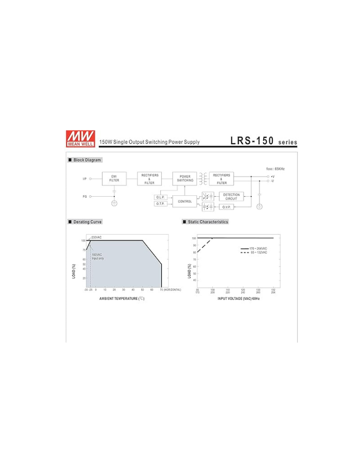MW Mean Well LRS-150-15 15V 10A Enclosed-LRS Switching Power Supplies