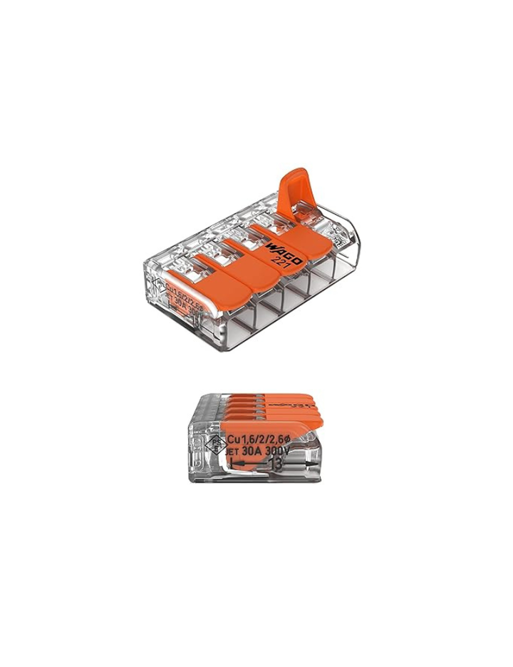 WAGO 221-615 Lever-Nuts - 5-Conductor Compact Splicing Connectors for 10 AWG (Box of 25)