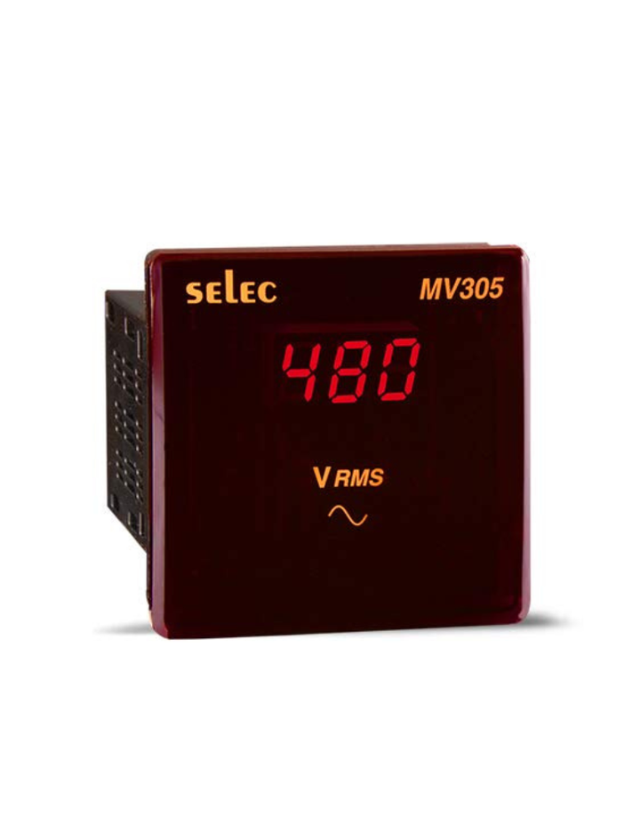Selec Make 1Ø-2 Wire Digital Voltmeter with LED display, Size: 96 x 96mm [MV305] (Pack of 1)