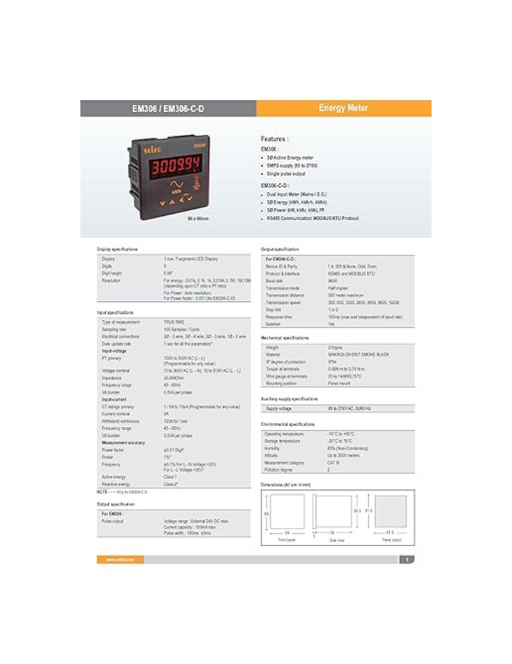 6 Digit LED Energy meter SELEC EM306