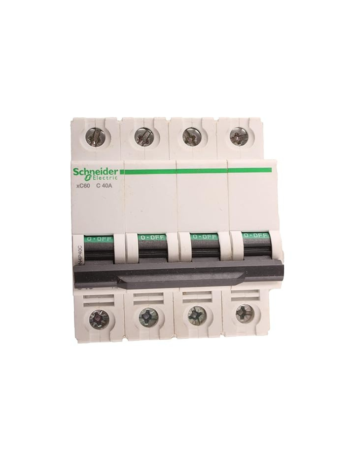 Schneider Electric Acti9 MCB A9N4P40C, 40Amp 4 Pole MCB, C Curve, 10000A (10kA) White Color Miniature Circuit Breaker