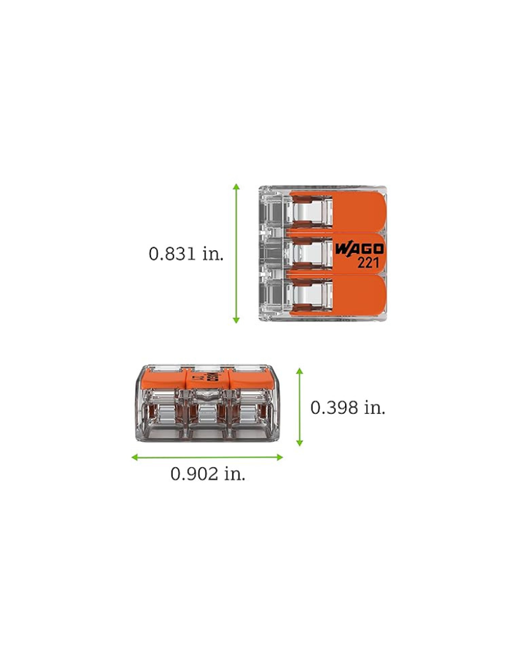 WAGO 221-613 Lever-Nuts - 3-Conductor Compact Splicing Connectors for 10 AWG (Box of 50)