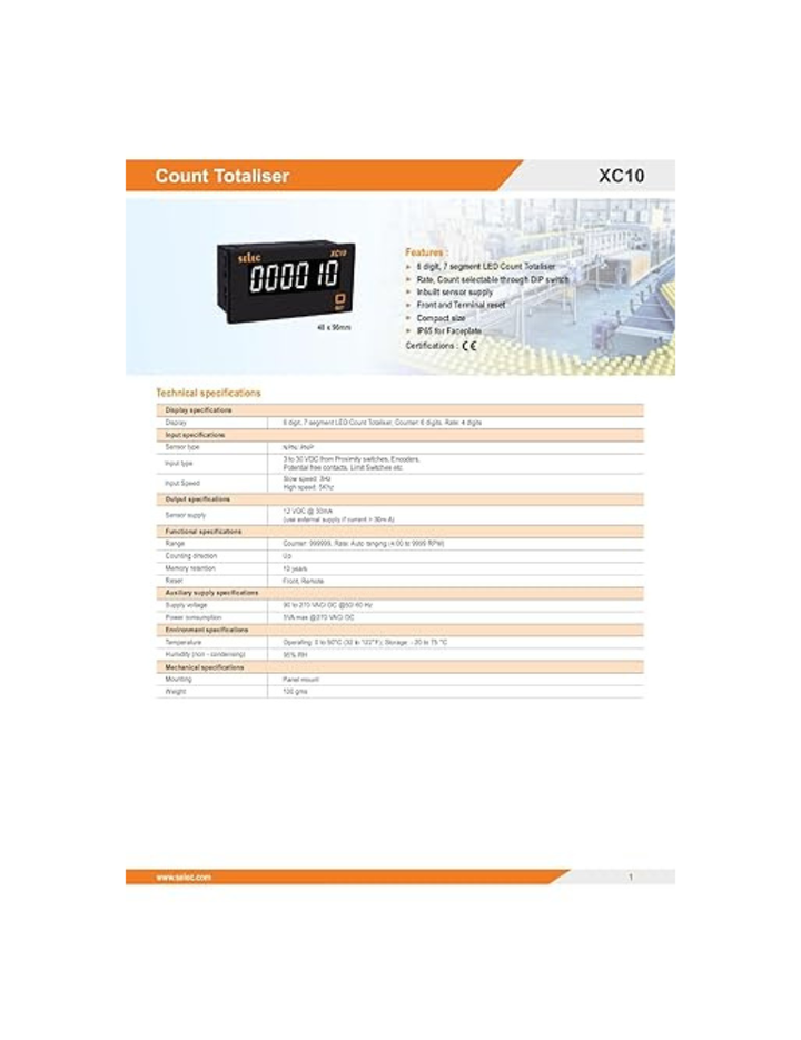 Count Totaliser/Rate Indicator, 48X96 mm Selec XC10 (Low Depth in White Display)(Same As XC10D)